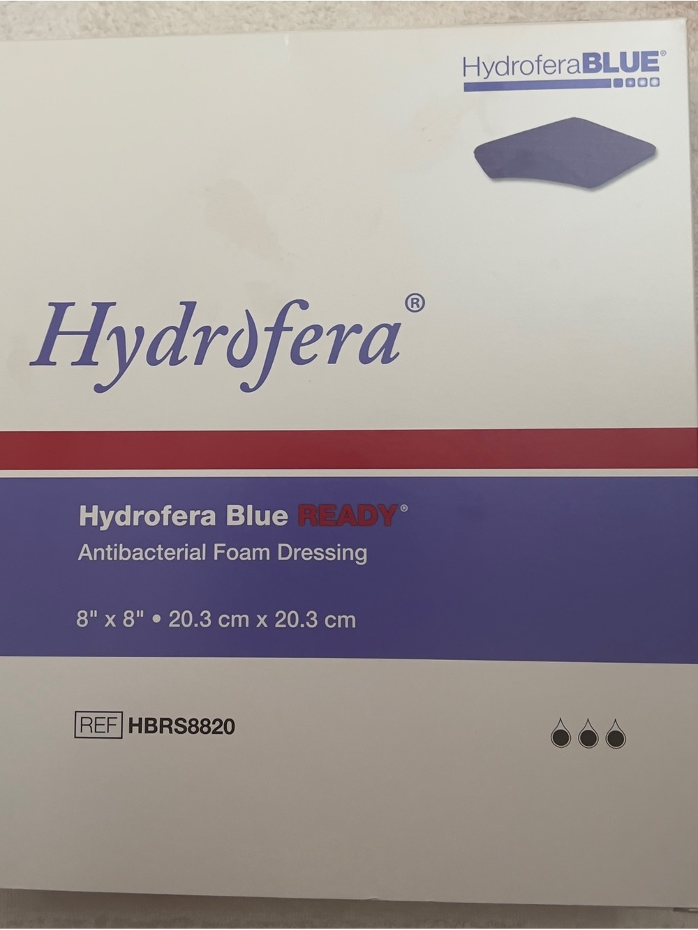 Hydrofera Blue Ready Antibacterial Foam Dressing Gauze 8”x8”- Ref: HBRS8820